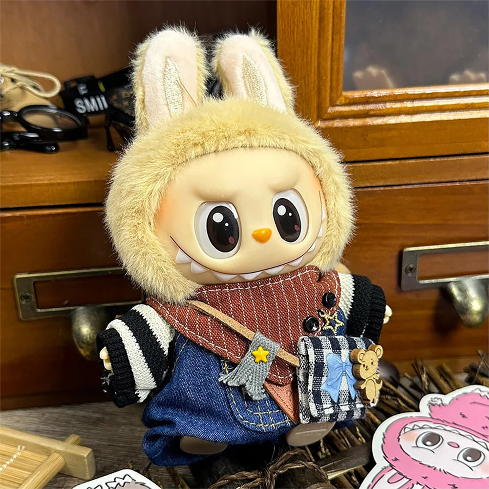 For 17cm Labubu Dolls Accessories DIY Doll Clothes Heartbeat Long Eared Furry Rabbit Costume Cartoon Dress Up Labubu Outfit
