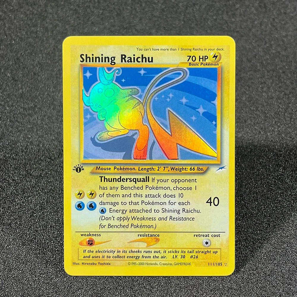 PKM Foil Cards Shining Mewtwo Charizard Gyarados Celebi Raichu Neo Destiny N4/3 1996 1st Edition Game Collection PTCG Proxy Card