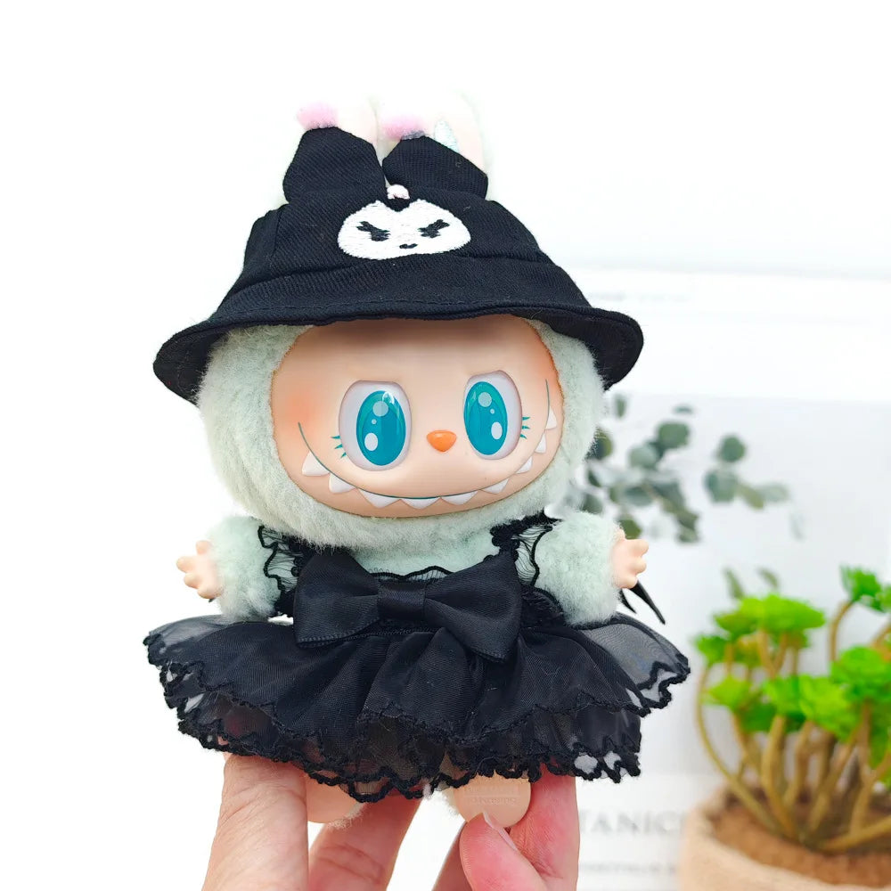 Cute Mini Plush Doll'S Dress with Hat17cm Labubu I II Idol Dolls Accessories For Korea Kpop Exo Sitting Party Clothing