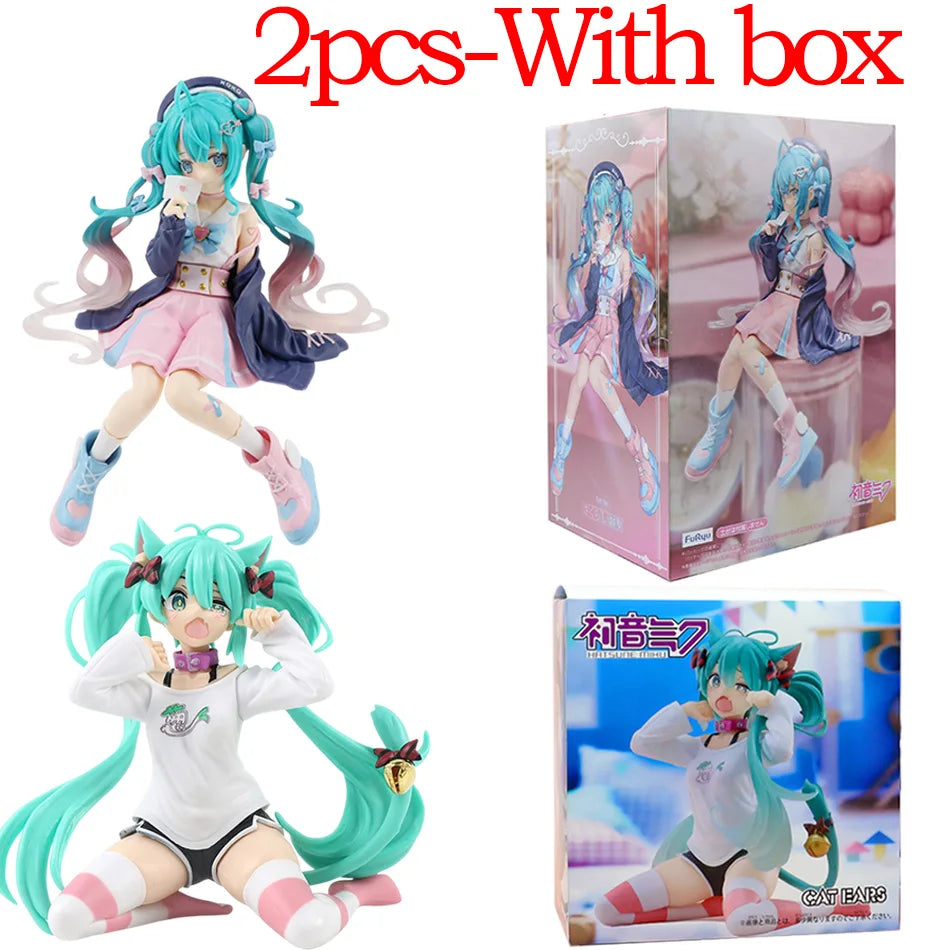 New Hatsune Miku Anime figure Pink sakura sitting position PVC figure model toy decoration collect gifts children birthday gifts