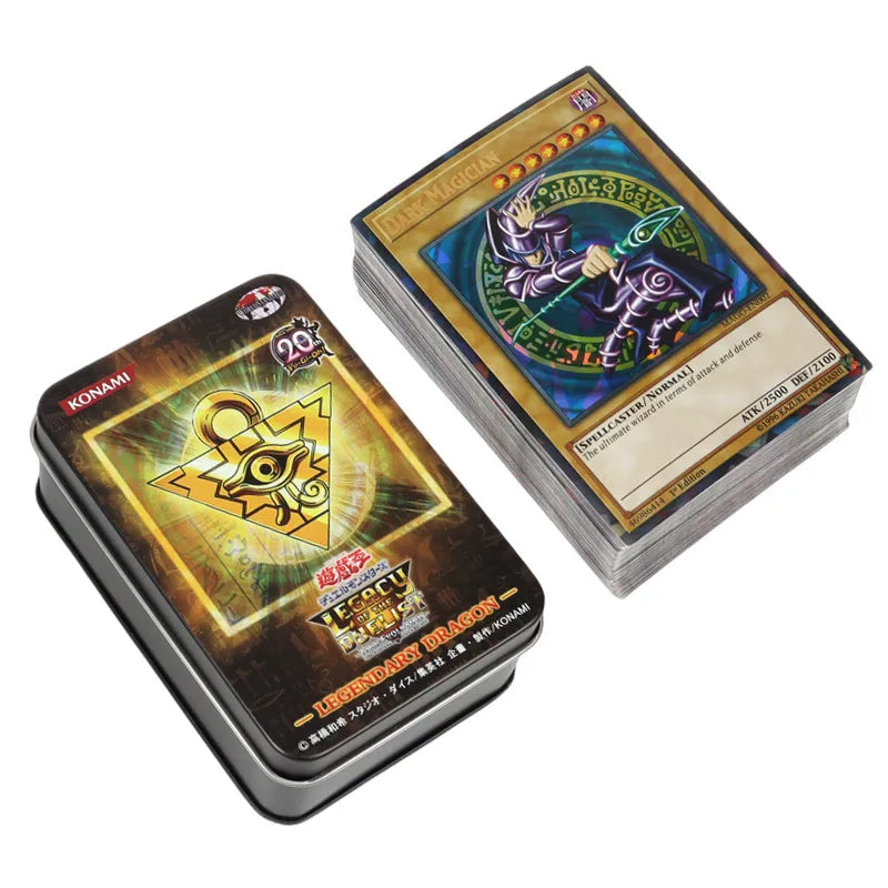 72PCS Yugioh Cards with Tin Box Yu Gi Oh Card Holographic English Version Golden Letter Duel Links Game Card Blue Eyes Exodia