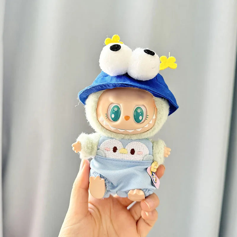 15/17cm Mini Plush Doll'S Clothes Labubu I II Idol Dolls Sitting Party Cute Hat Bib Pants Clothing Accessories Doll not Included