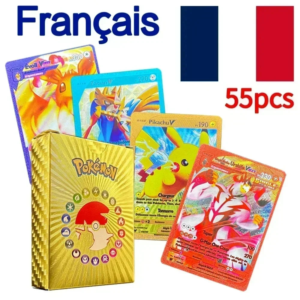 Pokemon Colorful Card 55 Pcs Charizard Mewtwo Pikachu VMAX GX VSTAR Spanish English German Korean French Gold Foil Card