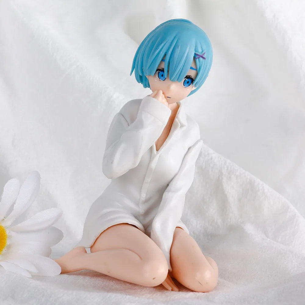 11CM White Shirt Rem Anime Figure Re:Zero kara Hajimeru Isekai Seikatsu Kneeling Y Shirt Pose Rem Model PVC Gift Toys Doll