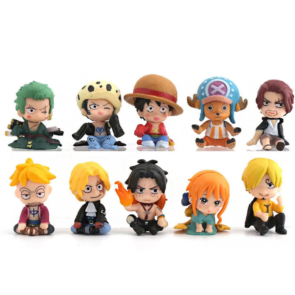 10pcs Set Anime One Piece Figure Toys Luffy Roronoa Zoro 4cm Q Version Action Figura Kawaii Doll Car Decoration PVC Model Gift