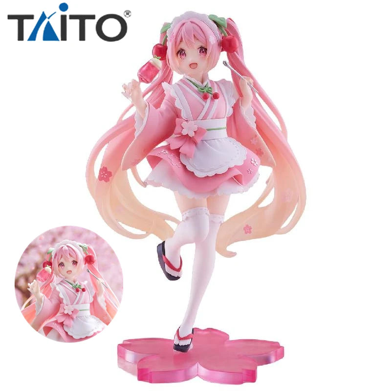 18CM TAITO Hatsune Miku Coreful Sakura Wafuu Kissa Ver. Maid Figure Anime Figurine Model Collectible Toys Kawaii Gift