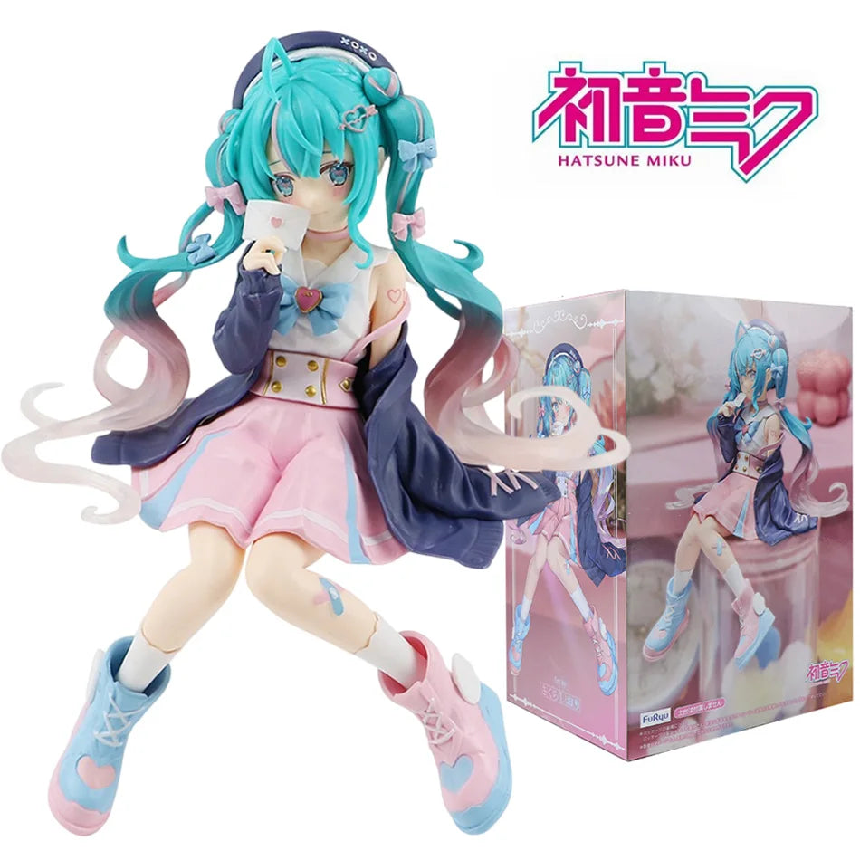 New Hatsune Miku Anime figure Pink sakura sitting position PVC figure model toy decoration collect gifts children birthday gifts
