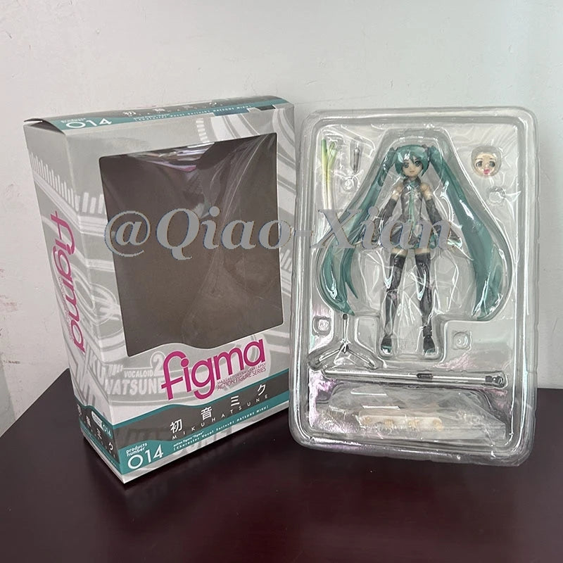 14cm Anime Hatsune Miku Figma 014 Joint Movable Face Change Boxed Doll PVC Action Figure Cute Model Toys Birthday Gift For Girls