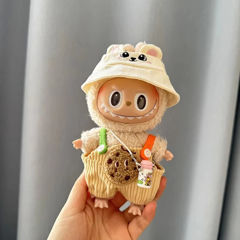 15/17cm Mini Plush Doll'S Clothes Labubu I II Idol Dolls Sitting Party Cute Hat Bib Pants Clothing Accessories Doll not Included