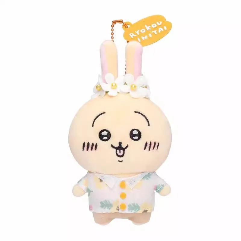 10cm cute Chiikawa Hachiware Usagi sightseeing and travel kawaii children's gift plush toy backpack key pendant