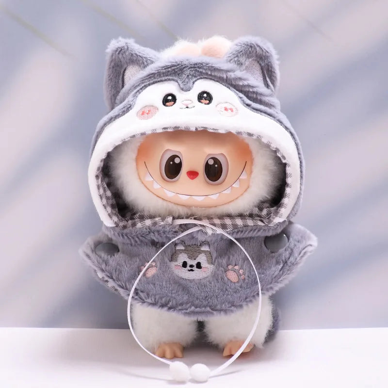 For 17cm Labubu Dolls Accessories DIY Doll Clothes Heartbeat Long Eared Furry Rabbit Costume Cartoon Dress Up Labubu Outfit