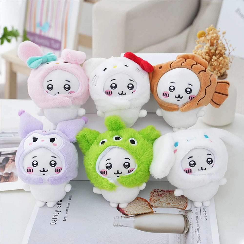Cute Cross-dressing Chikawas Plush Doll hachiware Sanrio Taiyaki Headgear Self-deprecating Bear Keychain Bag Pendant Girl Gift