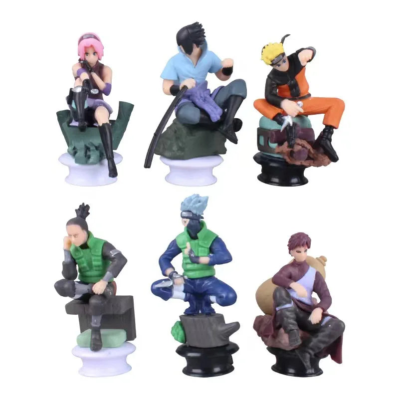 6pcs/set Anime Naruto Chess Version Kakashi Shikamaru Sasuke Manga Figurine Statue PVC Action Figure Collectible Model Doll Toys