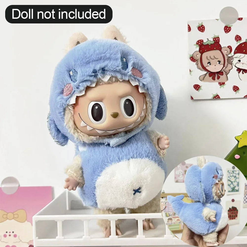 For 17cm Labubu Dolls Accessories DIY Doll Clothes Heartbeat Long Eared Furry Rabbit Costume Cartoon Dress Up Labubu Outfit