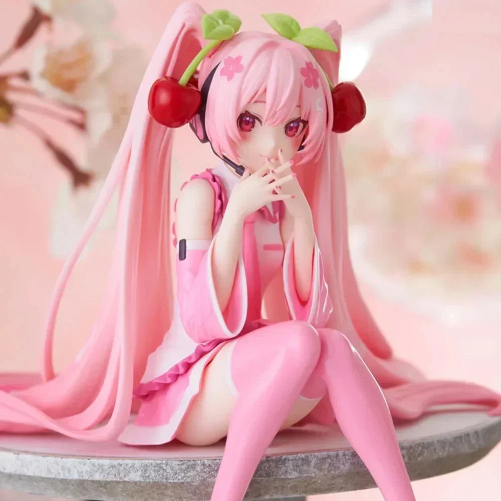 Hatsune Miku Anime figure Pink dress PVC model action toys Cherry pink cherry blossom decoration collect gifts