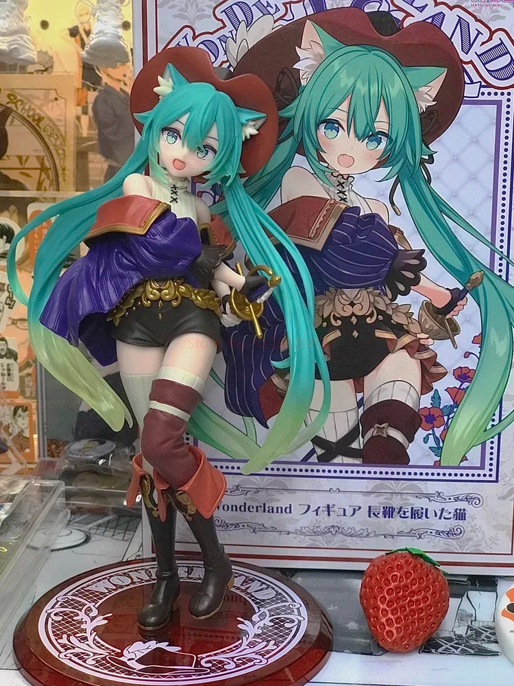 Taito Hatsune Miku Figure Wonderland Puss In Boots Anime Action Figurines Collection Model Statue Doll Toys Kid Gift