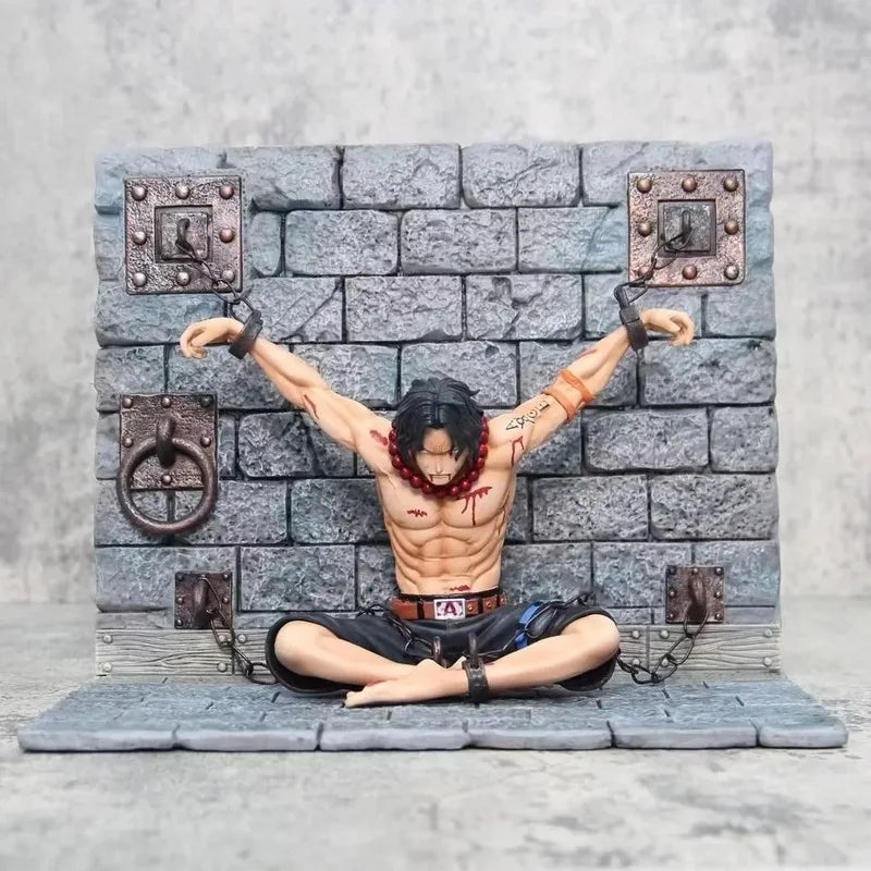 22cm One Piece Portgas D Ace Figure Team Prison Name Whitebeard Pirates Captain Of The Second Anime Christmas Gifts Scene Model