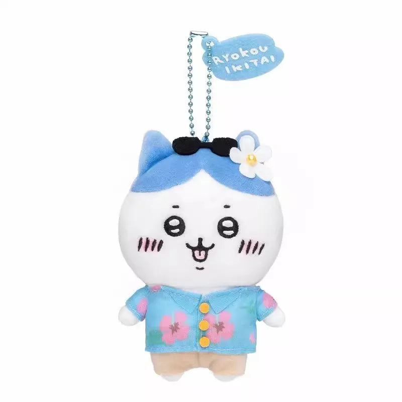 10cm cute Chiikawa Hachiware Usagi sightseeing and travel kawaii children's gift plush toy backpack key pendant