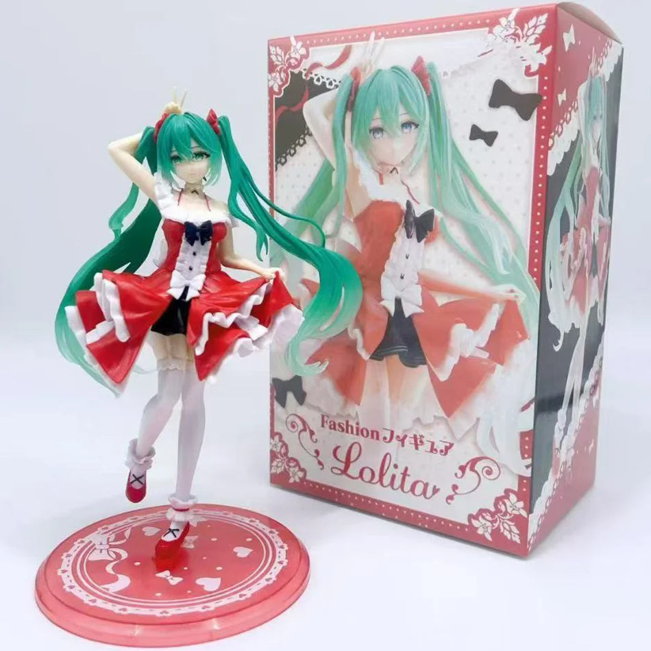 Anime hatsune miku figure mini character ornaments kawai pink green hatsune table decoration for home adult toy kid birthday