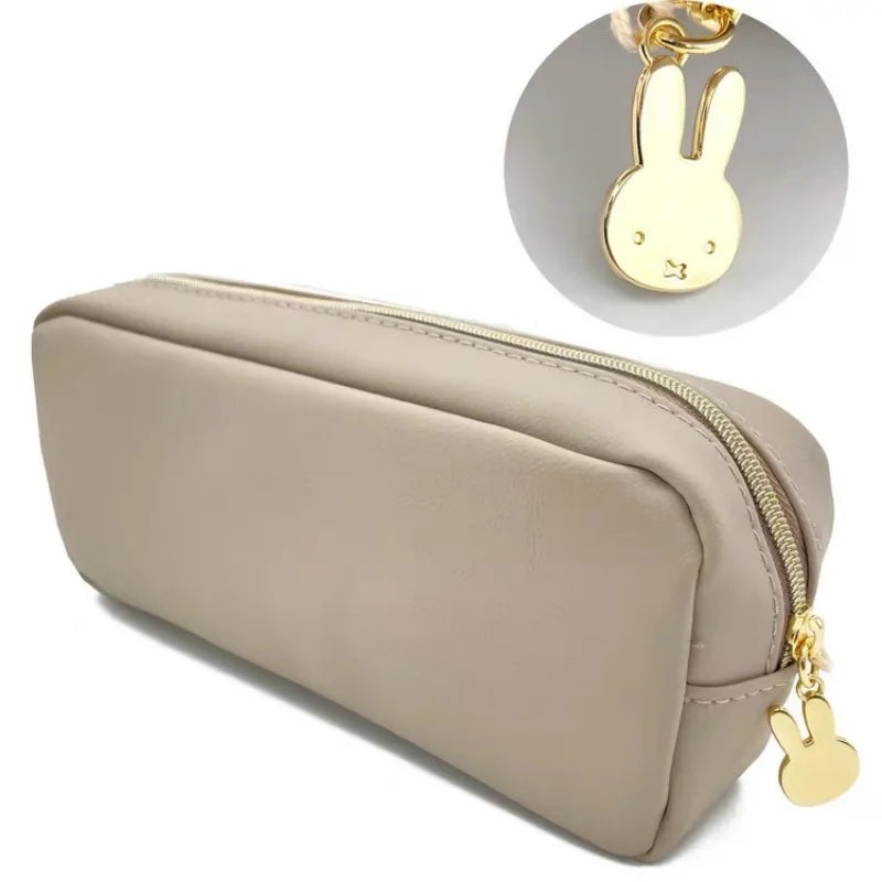 Kawaii Miffy PU Leather Waterproof Zipper Pen Bag Simple Portable Student Stationery Makeup Lipstick Storage Bag Christmas Gift