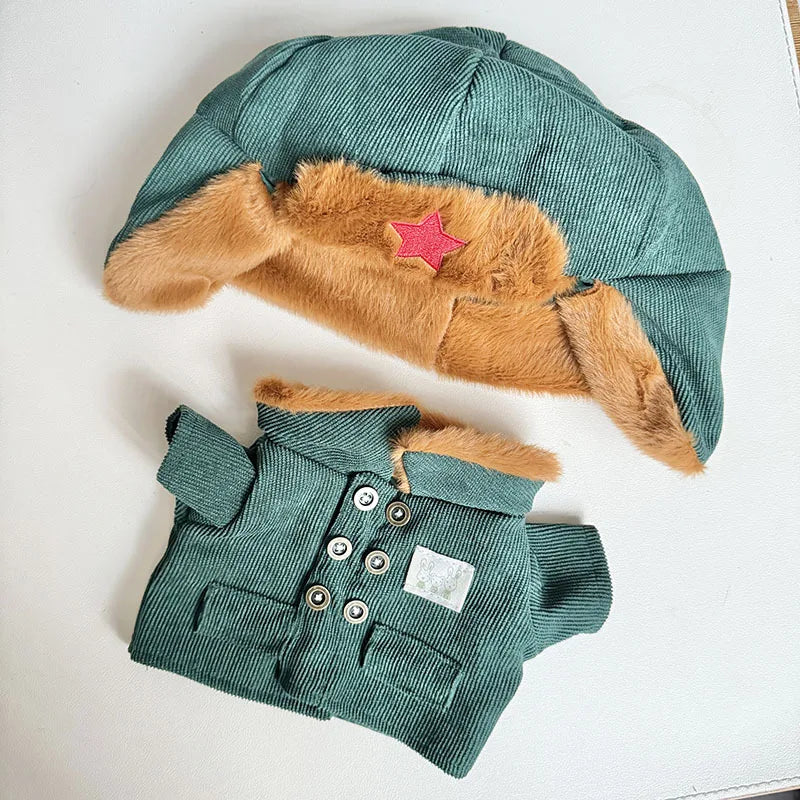 17cm Plush Doll's Clothes The Monster Labubu Outfit Accessories Clothing DIY Lei Feng Army Green Coat Red Star Hat