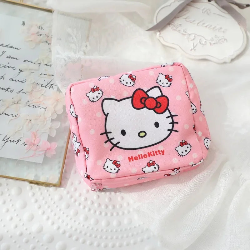 Sanrio Hangyodon Hello Kitty Kuromi Menstrual Bag Cute Girly Heart Portable High Capacity Sanitary Napkin Storage Bag
