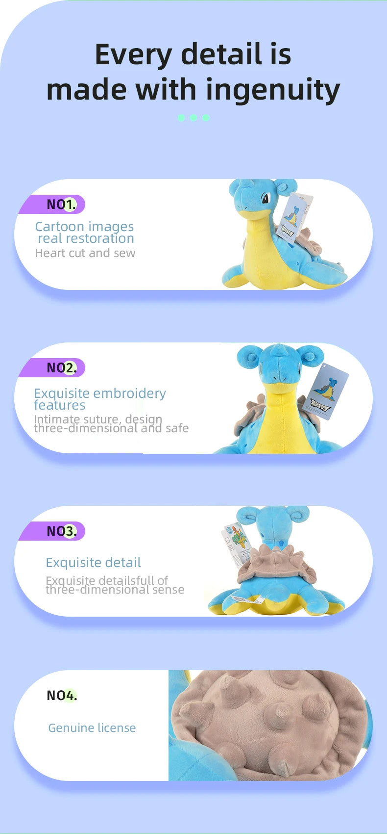 Kawaii Pokemon Lapras Stuffed Toys Cartoon Cute Water Sprit Plush Dolls Throw Pillow Birthday Gift For Kids Friends Boys