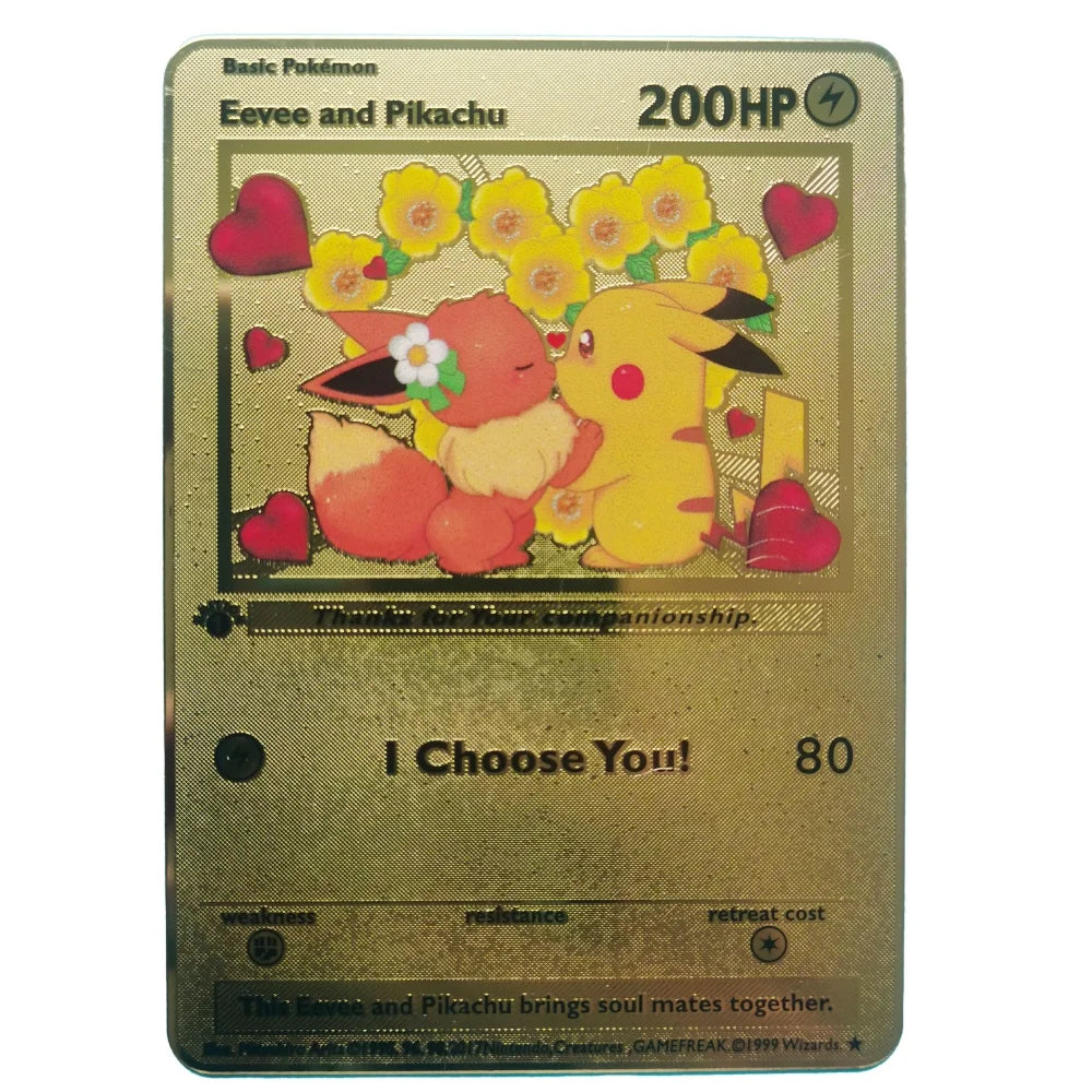 2024 Pokemon English Metal Card Anime Pikachu Charizard Mewtwo Blastoise Vmax Shiny Letters Game Collection Card Kids Toy Gifts