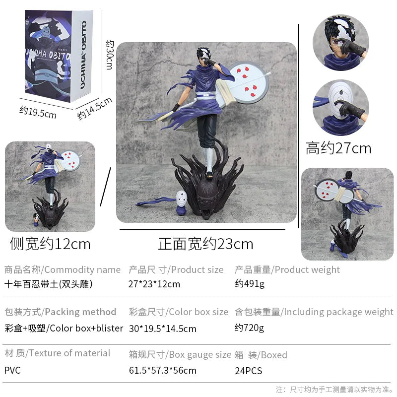 27cm Naruto Anime Figures Gk Ten Year Ninja Uchiha Obito Akatsuki Double Head Interchange Model Action Doll Collectable Boy Toys