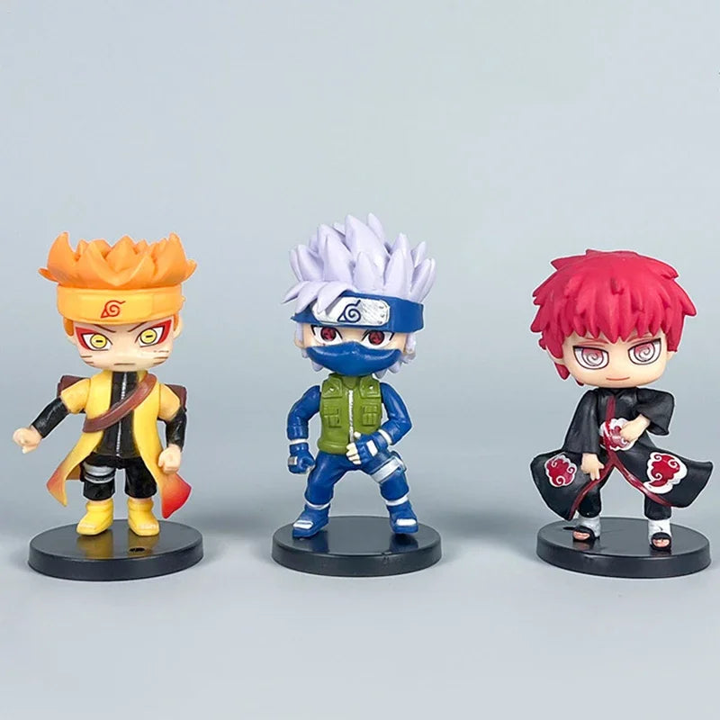 12Pcs Naruto Anime Sasuke Itachi Kakashi Gaara Jiraiya Sakura Q Version Model PVC Figures Kids Toys Dolls Gift