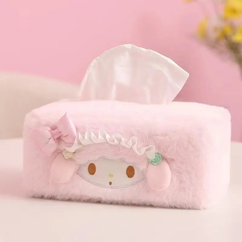 My Melody Hangyodon My Sweet Piano Kawaii Plush Tissue Drawer Car Mounted Household Simple Desktop Drawer Box Birthday Present