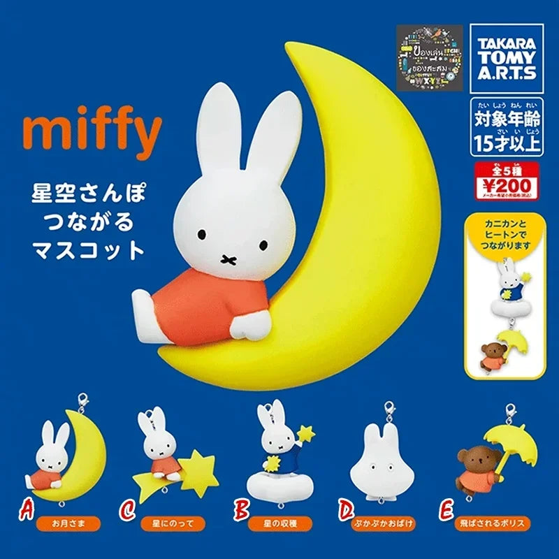 TAKARA TOMY Gashapon Toys Miffy Starry Sky Key Chain Moon Stars Clouds Rabbit Model Toys Backpack Decoration Pendant Kids Gifts