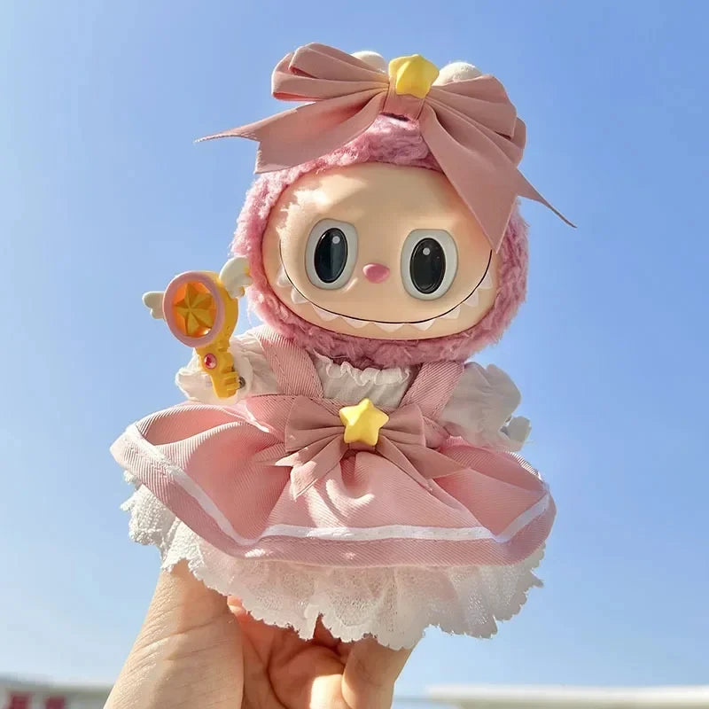 17cm Kawaii Labubu Lisa Same Clothes Fall In Wild Series The Monsters Labubu Plush Doll Changing Clothes Diy Skirt Game Custom