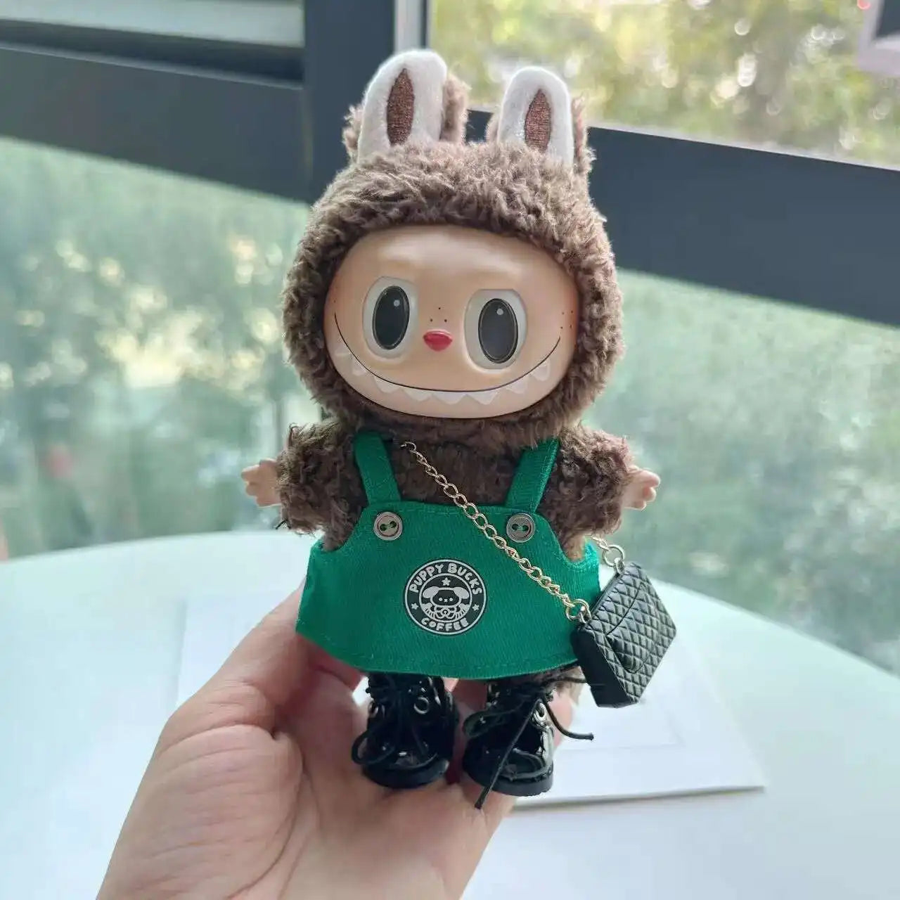 Labubu 17cm Doll's Clothes The Monsters Outfit Accessories Clothing Cartoon Green Coffee Dress Shoes (No Doll)