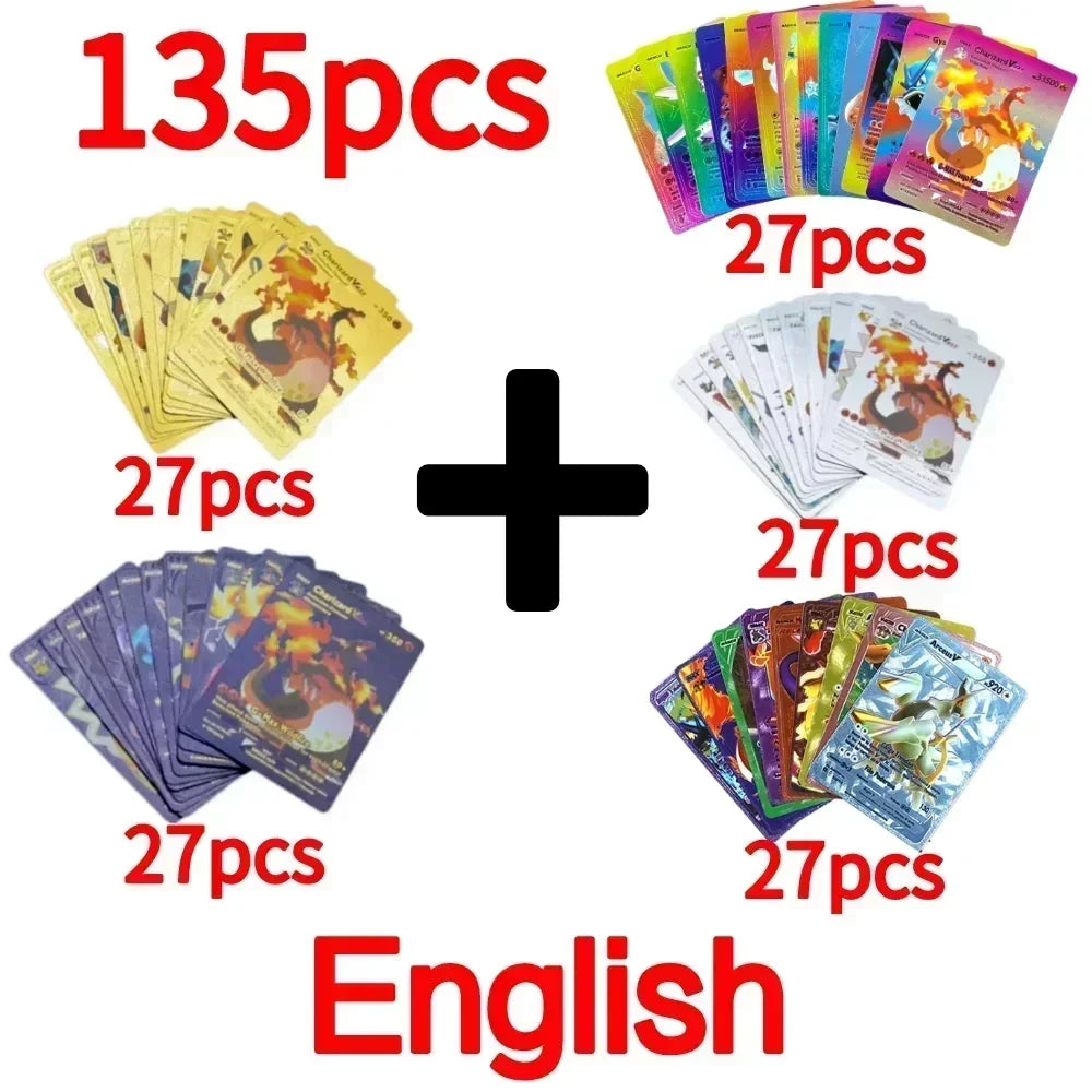 Pokemon Colorful Card 55 Pcs Charizard Mewtwo Pikachu VMAX GX VSTAR Spanish English German Korean French Gold Foil Card
