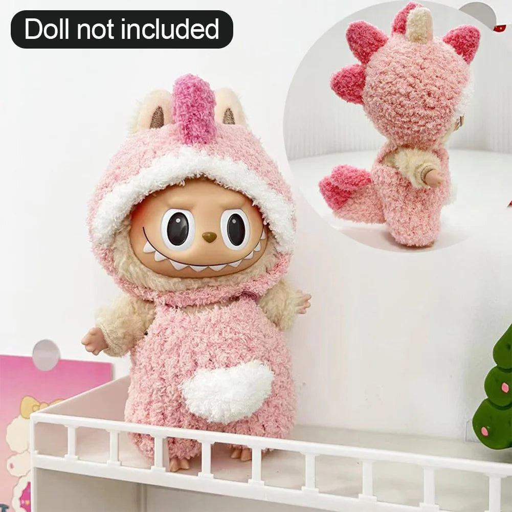 For 17cm Labubu Dolls Accessories DIY Doll Clothes Heartbeat Long Eared Furry Rabbit Costume Cartoon Dress Up Labubu Outfit