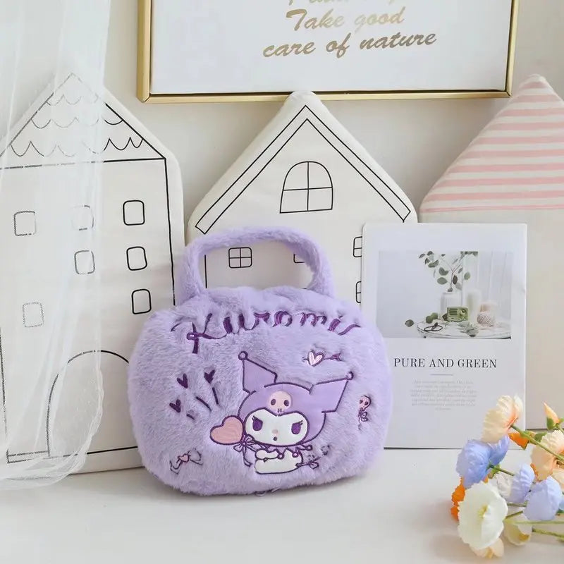 Sanrio Kawaii Cinnamoroll Kuromi My Melody Handbag Blanket Cartoon Anime Figure Portable Pillow Nap Air Conditioner Blankets