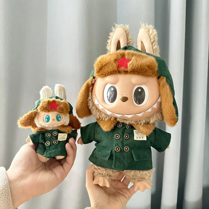 17cm Plush Doll's Clothes The Monster Labubu Outfit Accessories Clothing DIY Lei Feng Army Green Coat Red Star Hat