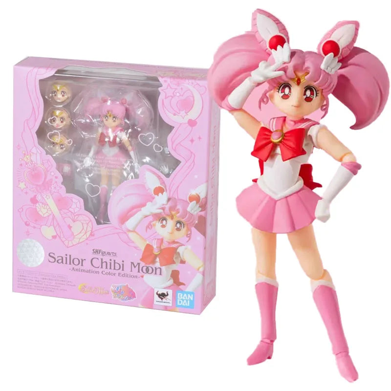 Bandai Figure Sailor Moon Anime SHF Sailor Chibi Moon Venus Animation Color Collection Model Aciton Figure Kids Toys