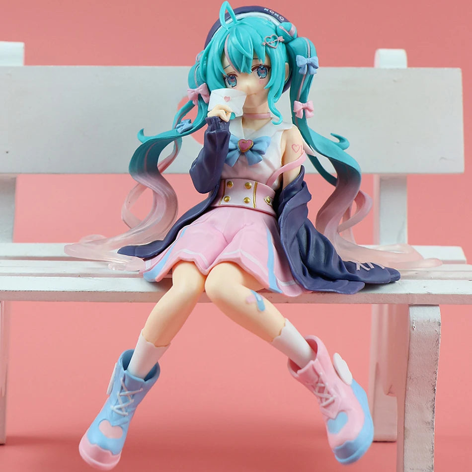 New Hatsune Miku Anime figure Pink sakura sitting position PVC figure model toy decoration collect gifts children birthday gifts