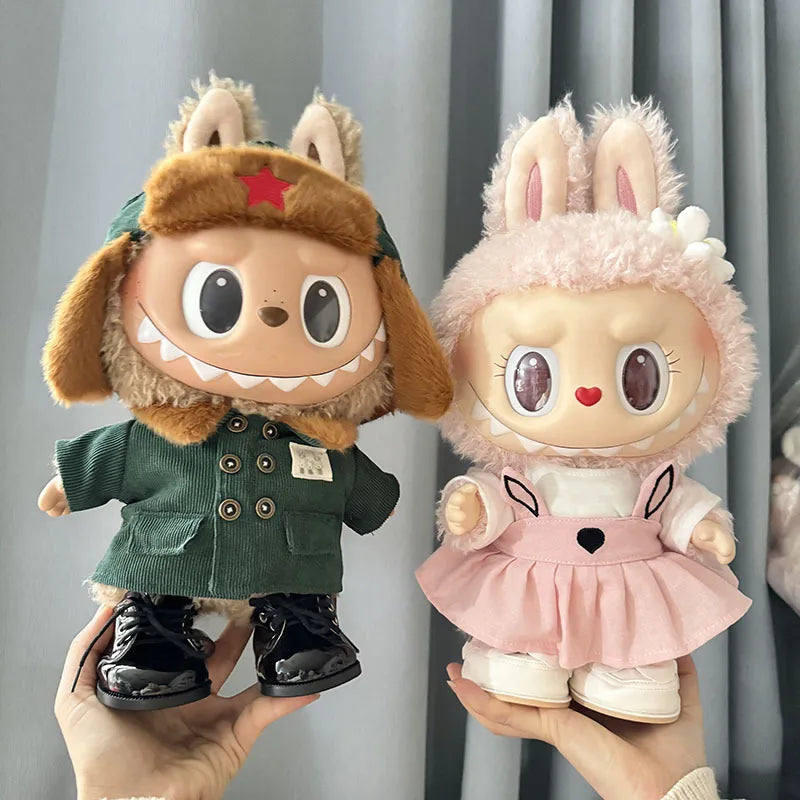 17cm Plush Doll's Clothes The Monster Labubu Outfit Accessories Clothing DIY Lei Feng Army Green Coat Red Star Hat