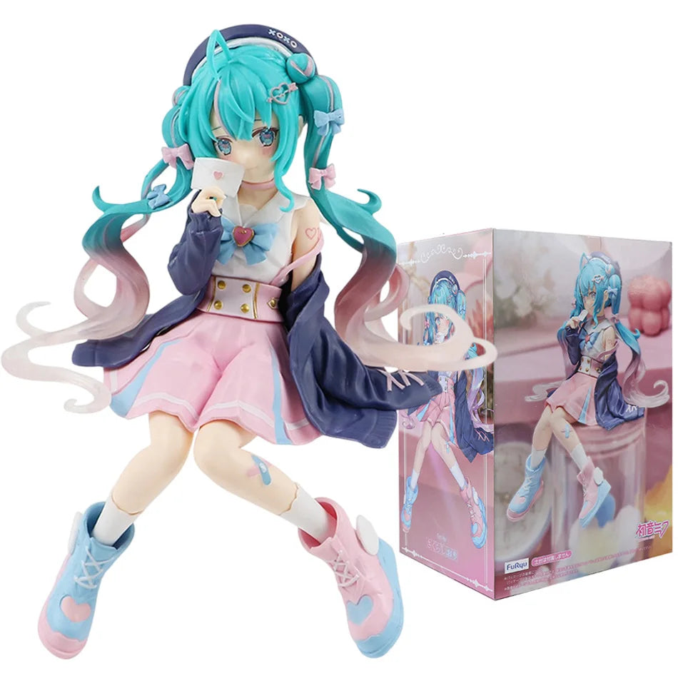 New Hatsune Miku Anime figure Pink sakura sitting position PVC figure model toy decoration collect gifts children birthday gifts