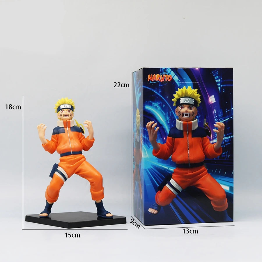18cm Naruto Anime Figure Nine-Tailed Fox Naruto Action Figures Curse Seal Uchiha Sasuke Figurine PVC Collection Model Doll Toys