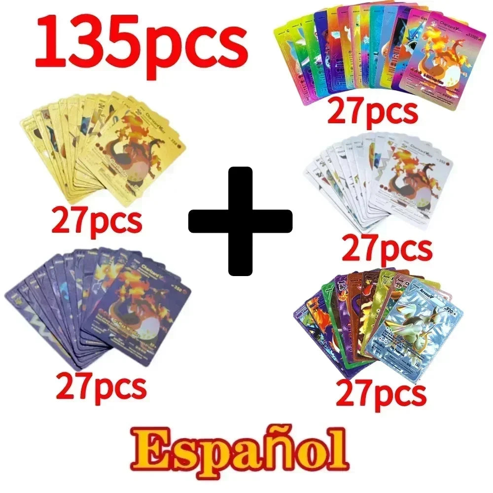 Pokemon Colorful Card 55 Pcs Charizard Mewtwo Pikachu VMAX GX VSTAR Spanish English German Korean French Gold Foil Card