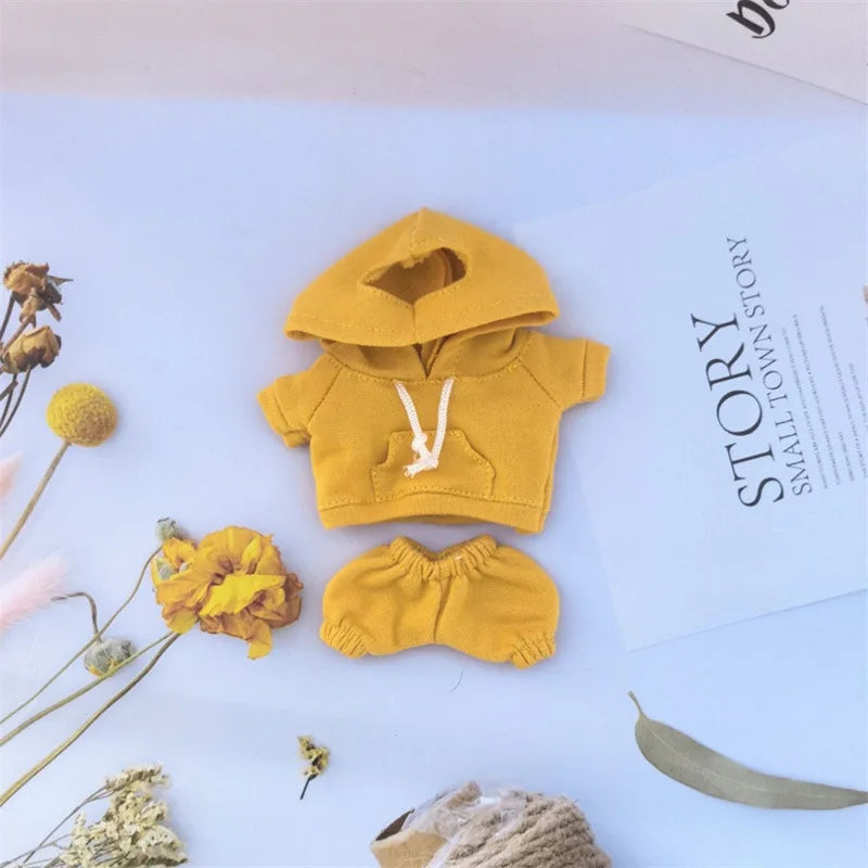 17cm Labubu I II Idol Dolls Cute Mini Plush Doll'S Clothes Korea Kpop Exo Idol Dolls DIY Accessories Gifts Bear Hoodie Set