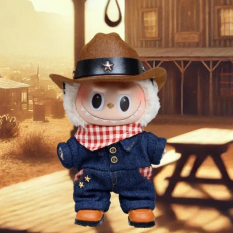 17cm Labubu Doll Cowboy Style Doll Clothes Set Doll Decoration Accessories Ropa Labubu