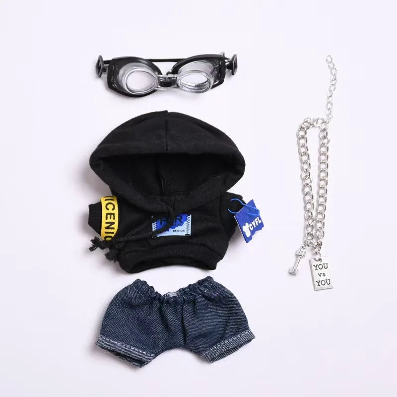 17cm Labubu I II Idol Dolls Cute Mini Plush Doll'S Clothes Korea Kpop Exo Idol Dolls DIY Accessories Gifts Bear Hoodie Set