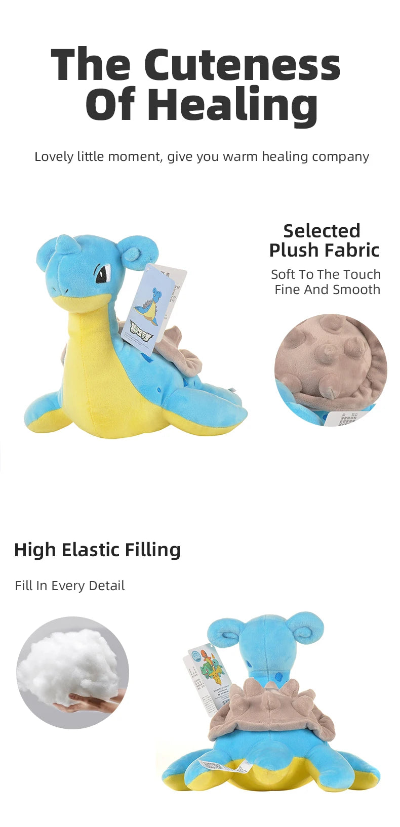 Kawaii Pokemon Lapras Stuffed Toys Cartoon Cute Water Sprit Plush Dolls Throw Pillow Birthday Gift For Kids Friends Boys
