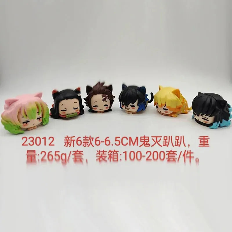 6Pcs/1 Set Anime Demon Slayer Kamado Nezuko Tanjirou Agatsuma Zenitsu PVC Q Version Napping Cat Inosuke Prone Pose Model Toy