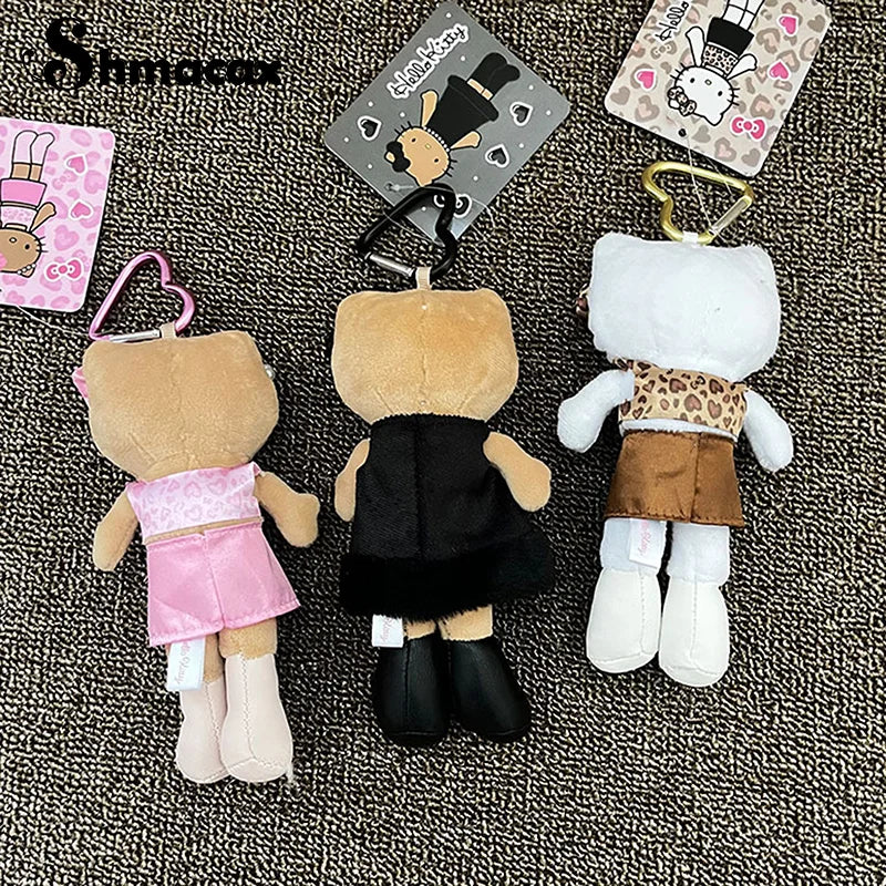 Long Legs Hello Kitty Pendant Keychain Accessories Sanrio Leopard Print Black Leather Love Buckle Christmas Gift